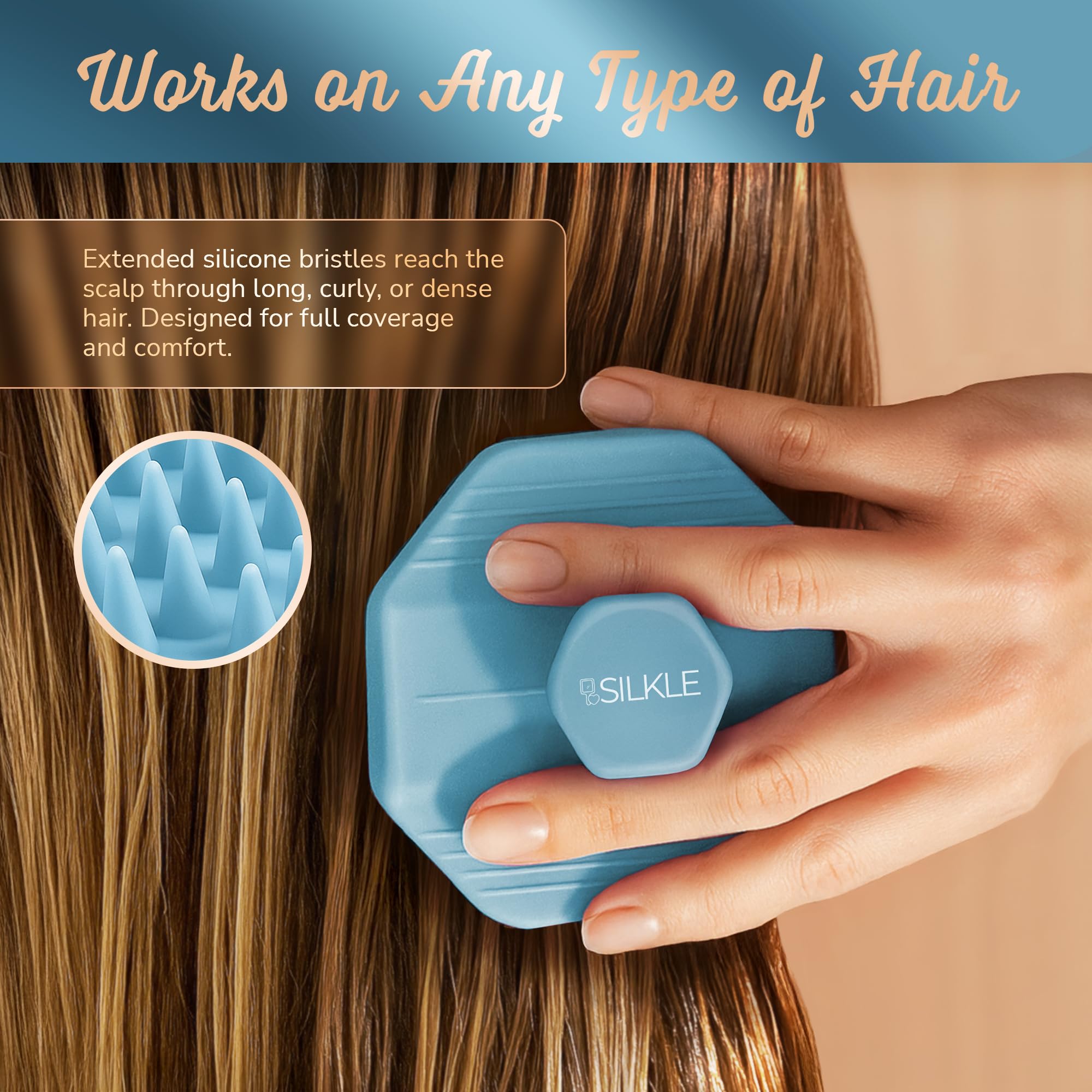 SILKLE blue soft bristles gently exfoliate for a refreshing rinse