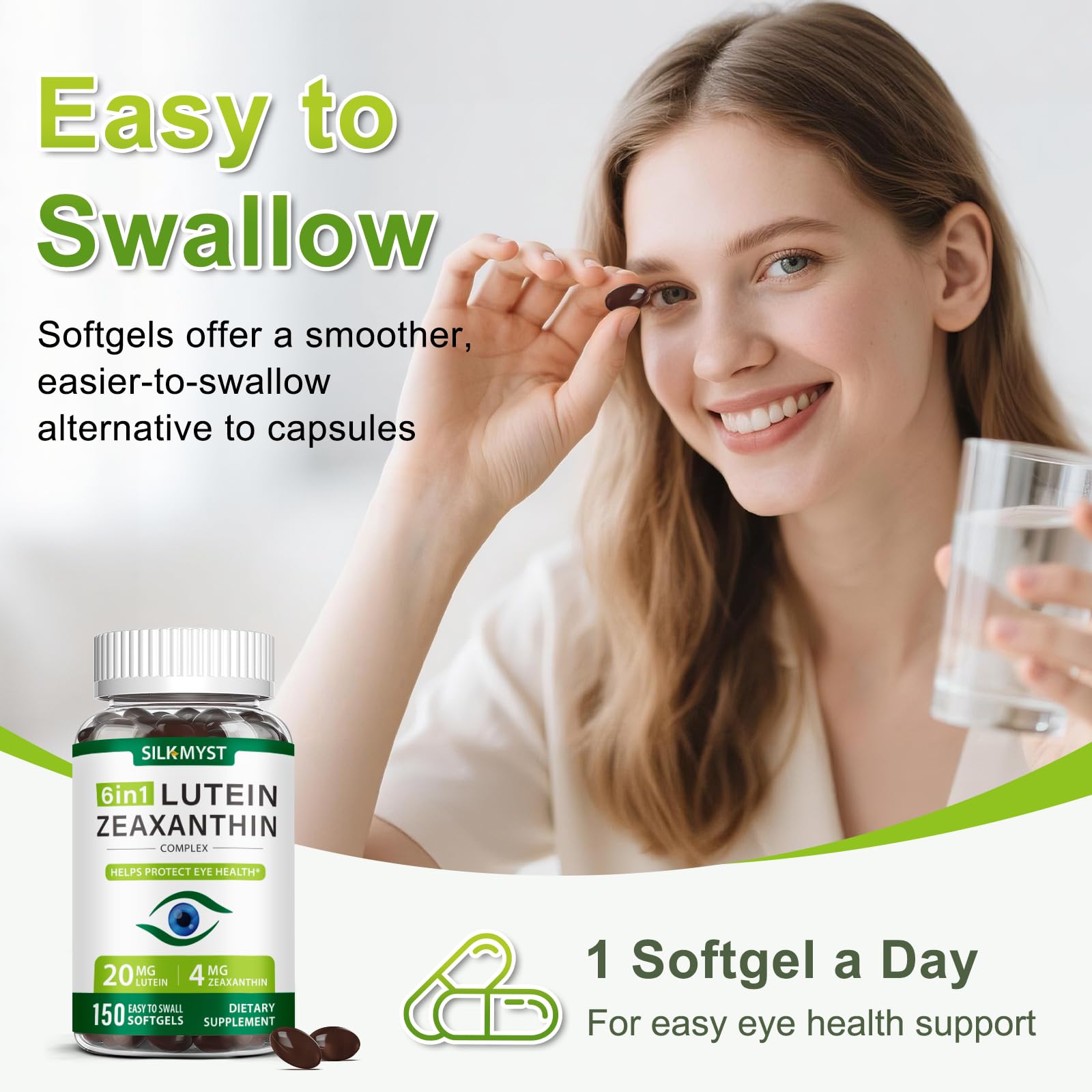 Pouring SILKMYST softgels from bottle into hand