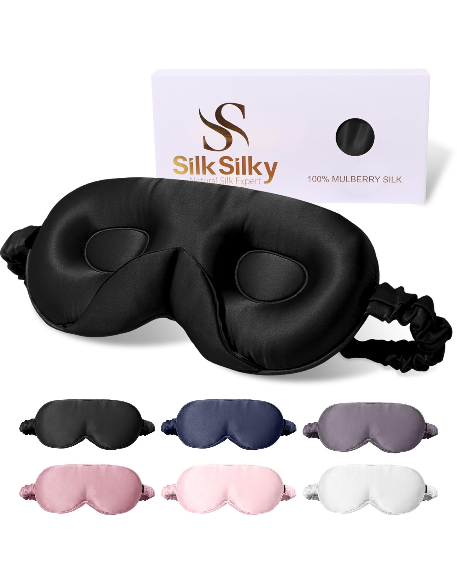 SilkSilky sleep mask made from 100% mulberry silk for soft, breathable comfort.