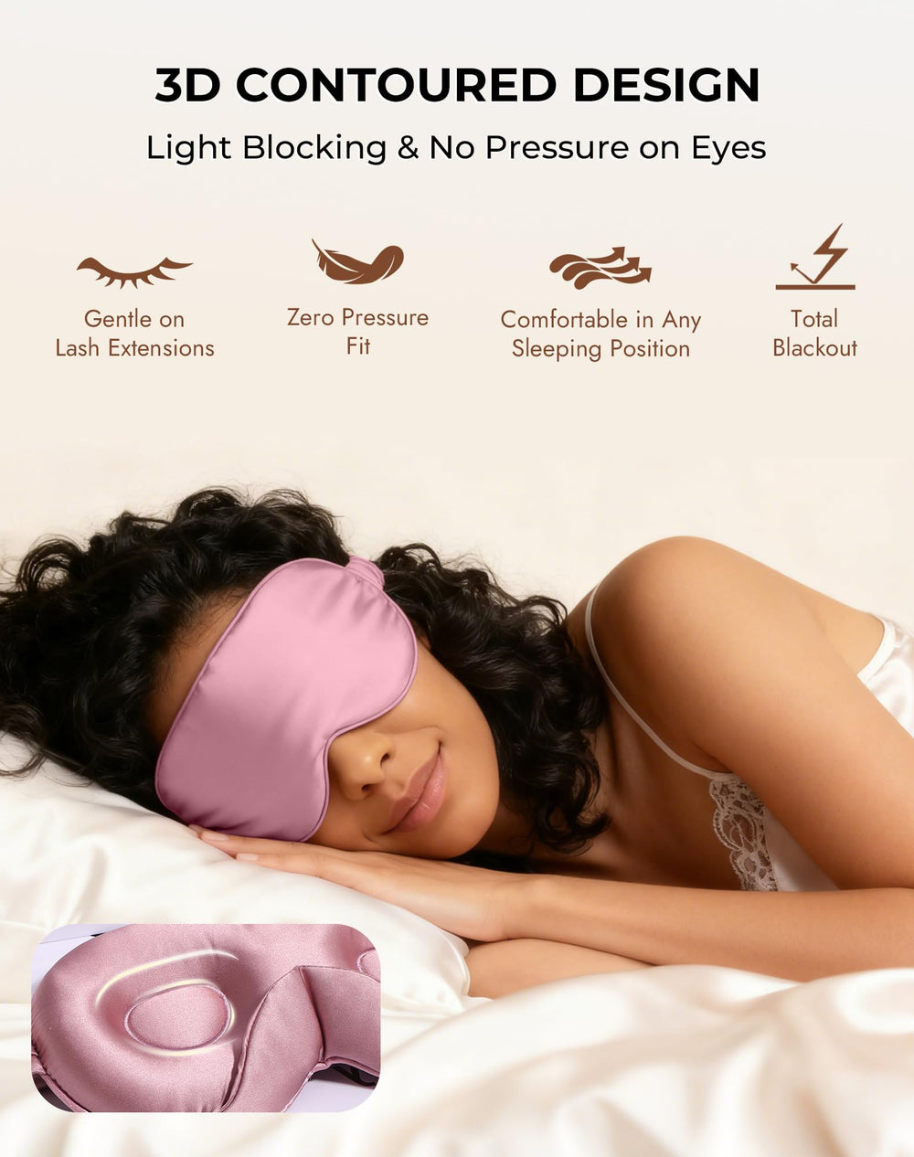 SilkSilky sleep mask blackout coverage delivers deeper darkness for rest.