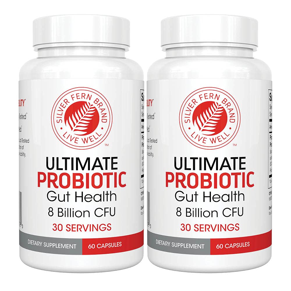 Silver Fern Ultimate Probiotic bottle front view promotes gut balance
