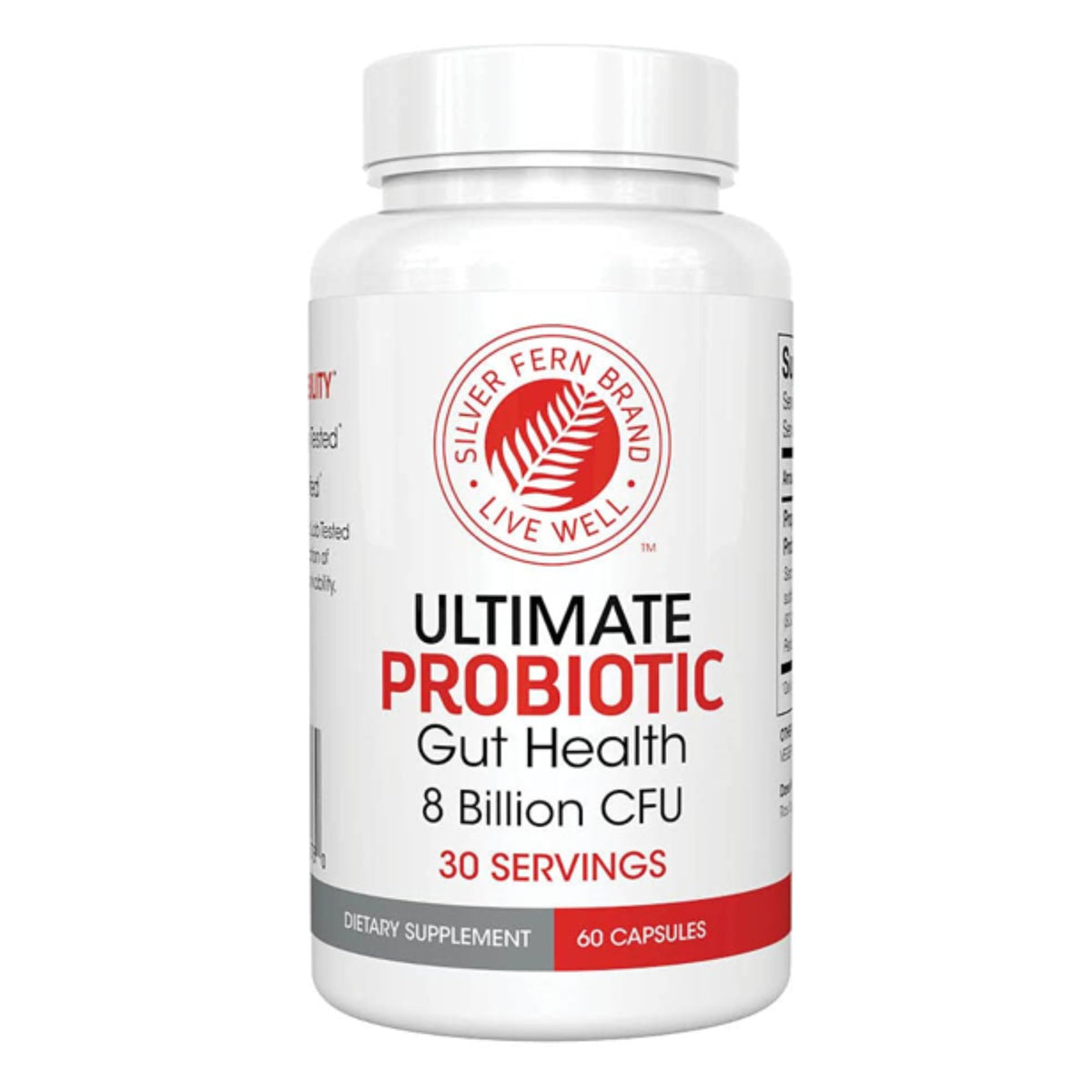 Silver Fern Ultimate Probiotic bottle front showing a shelf-stable, high-quality formula