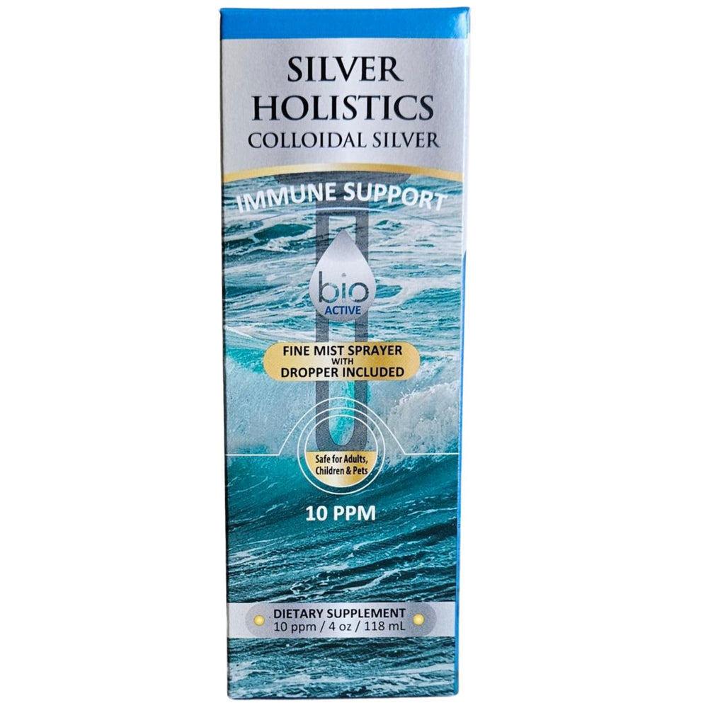 SILVER HOLISTICS USA-made label on the colloidal silver bottle