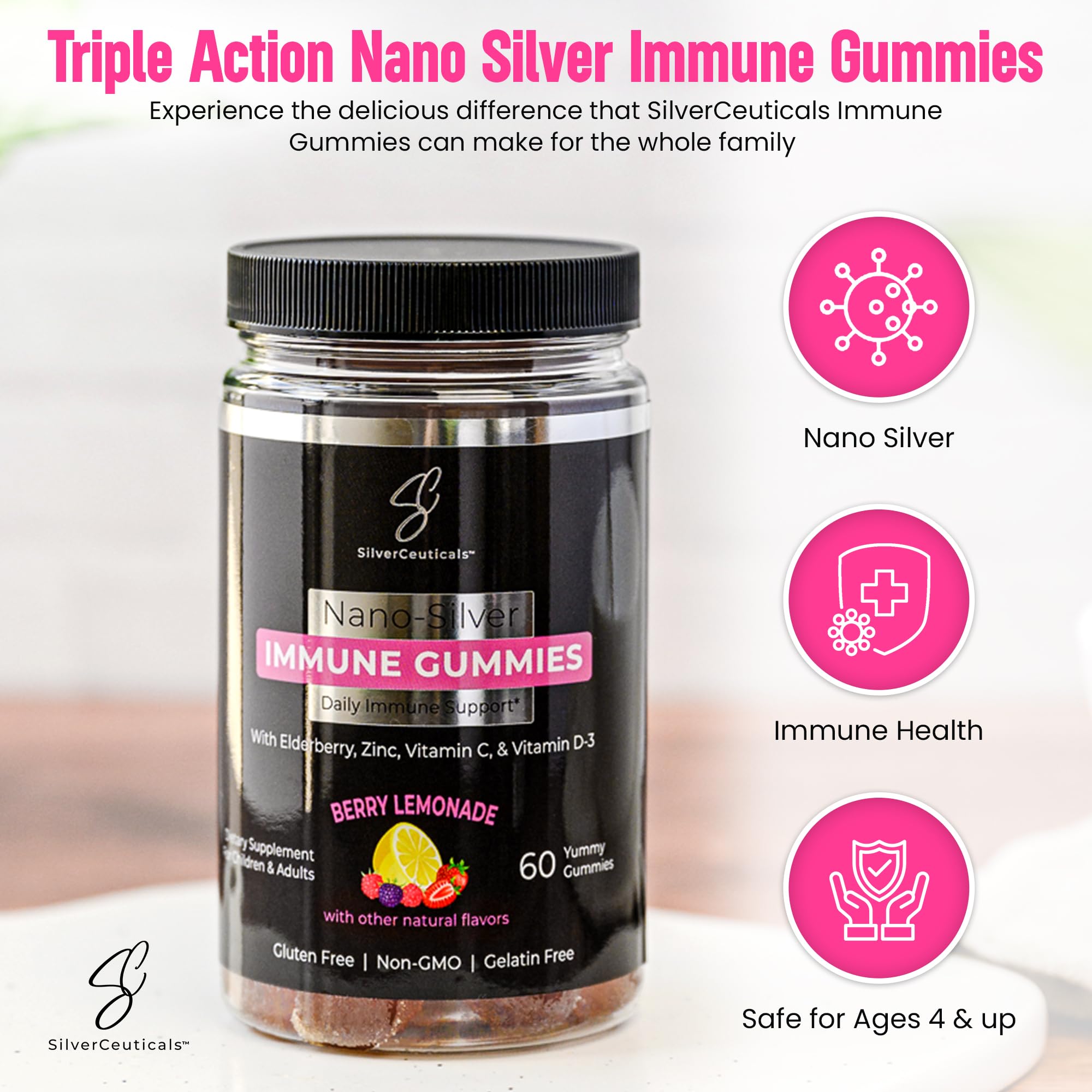 SilverCeuticals Elderberry gummy detail highlighting berry flavor and immune profile