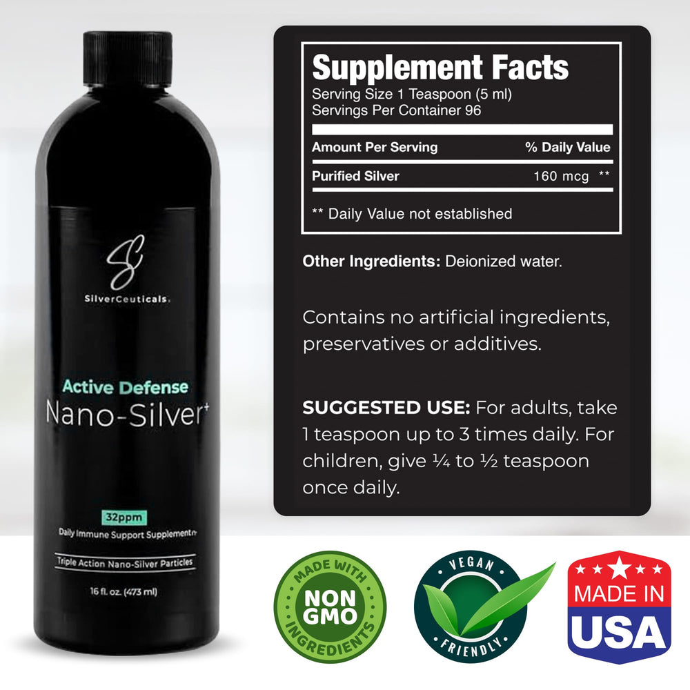 SilverCeuticals nano colloidal silver liquid poured into glass for daily use.
