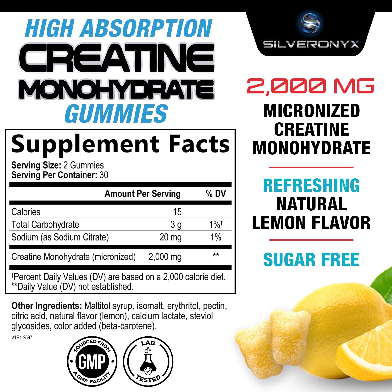 SilverOnyx Creatine Gummies serving on spoon for lean muscle support.