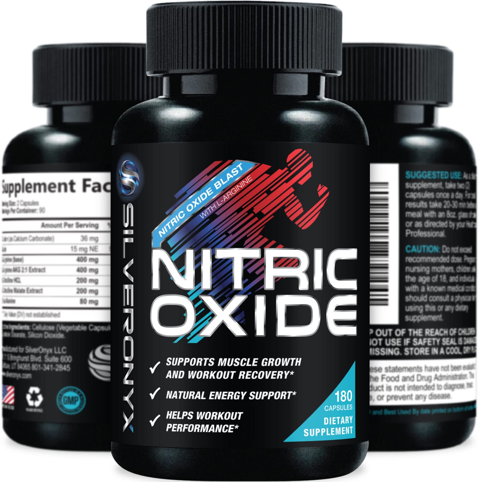SilverOnyx Extra Strength Nitric Oxide Bottle with bold label for intense workouts