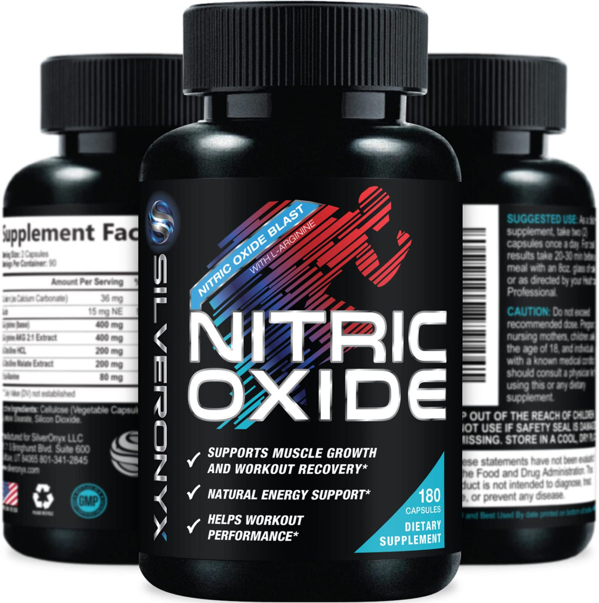 SilverOnyx Extra Strength Nitric Oxide Bottle with bold label for intense workouts