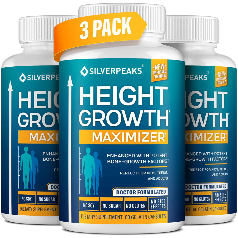 Silverpeaks Growth Capsules bottle showing a natural bone-health formula