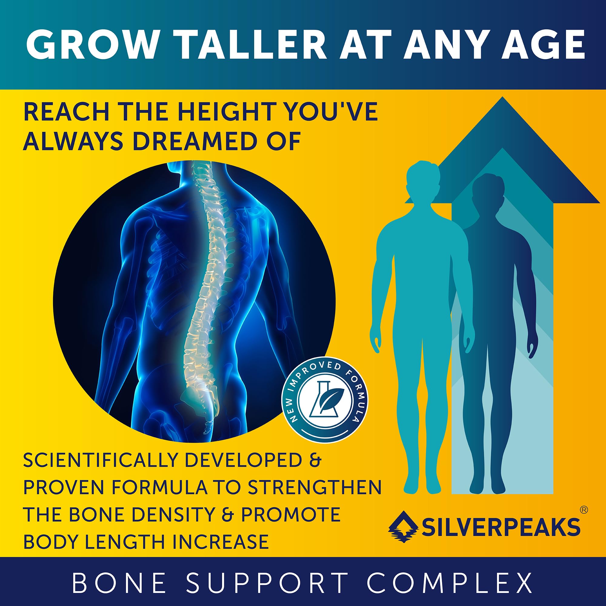 Silverpeaks Growth Capsules nutrition facts panel highlights calcium and vitamin D.