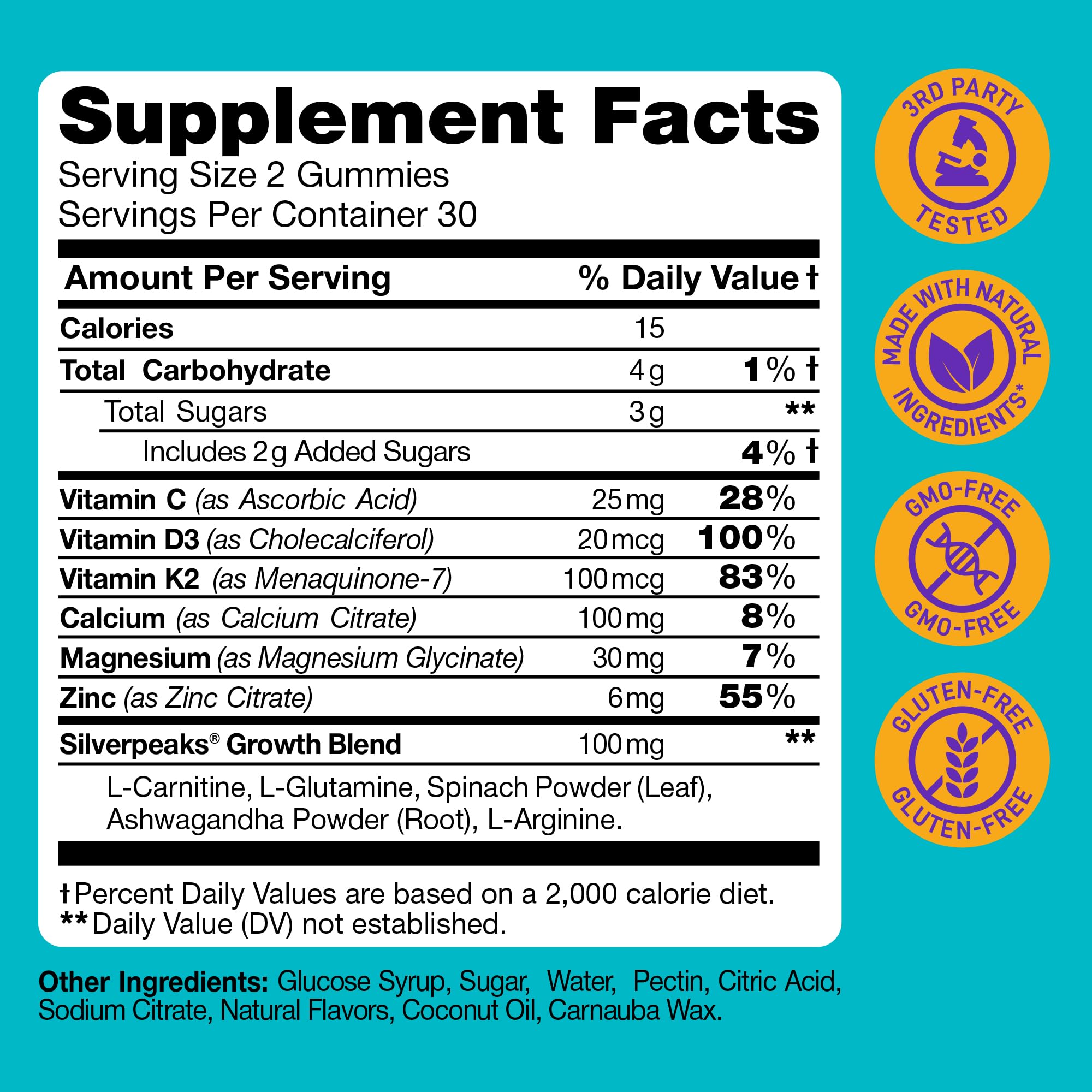 SILVERPEAKS height growth gummies close-up highlighting tasty, chewable nutrition