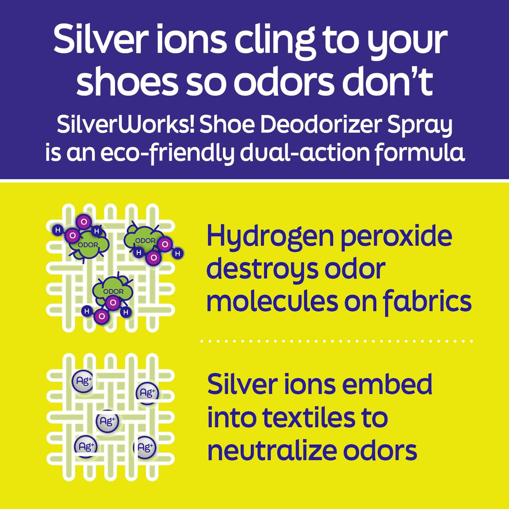 SilverWorks! boot odor elimination spray neutralizes stubborn boot odors.