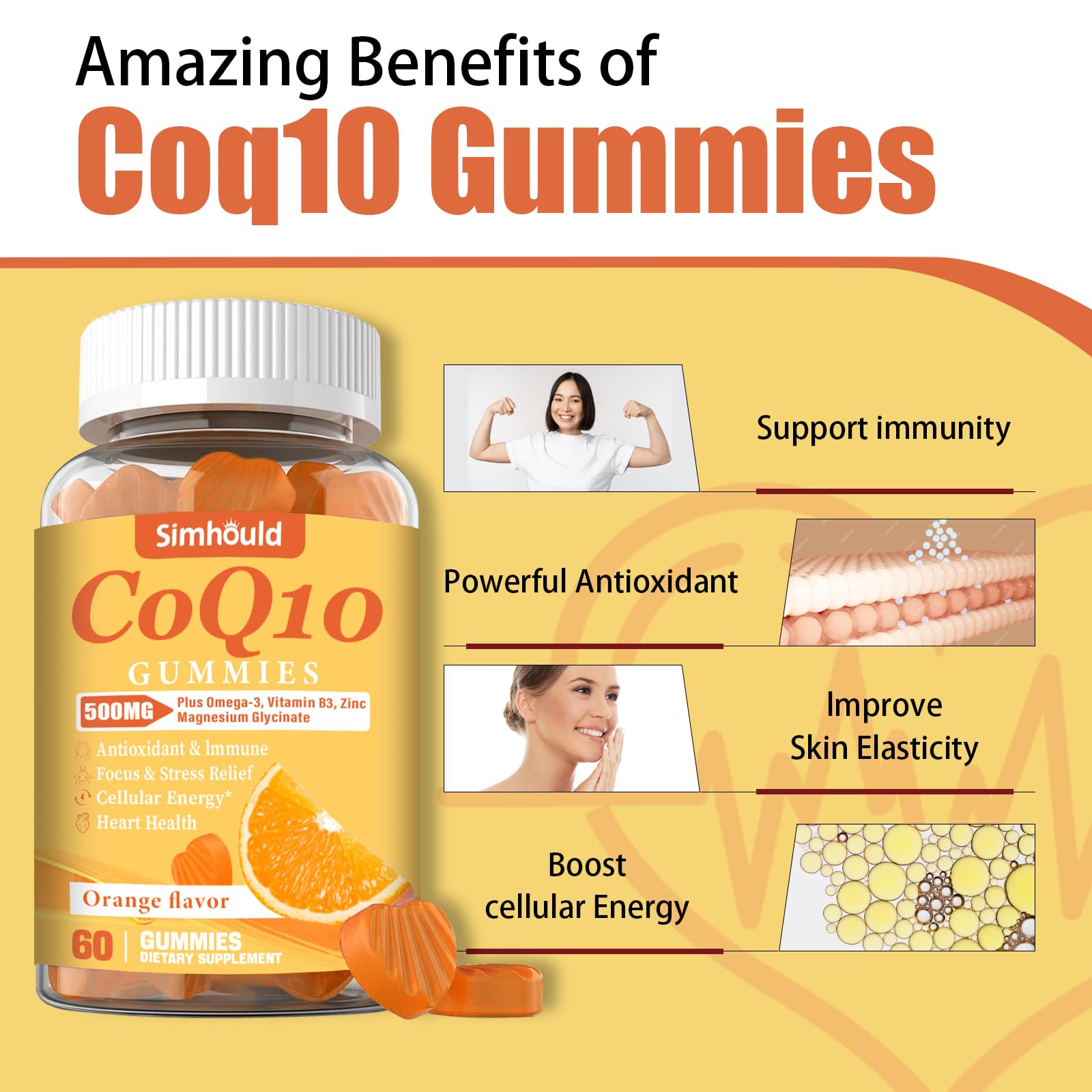Nutrition facts panel on Simhould CoQ10 gummies informs ingredient choices.