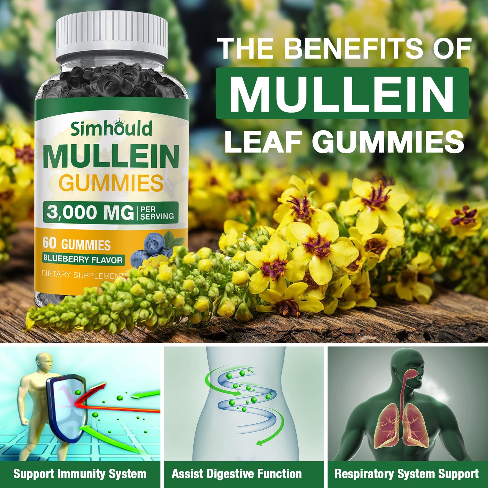 Simhould Mullein Gummies label back showing key ingredients