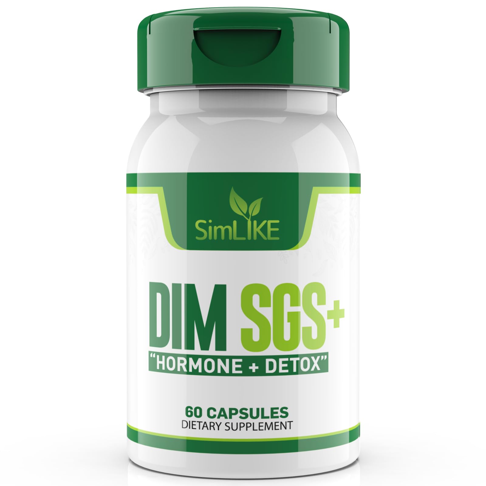 Simlike DIM Hormone Detox bottle front shows clean label for daily wellness support.