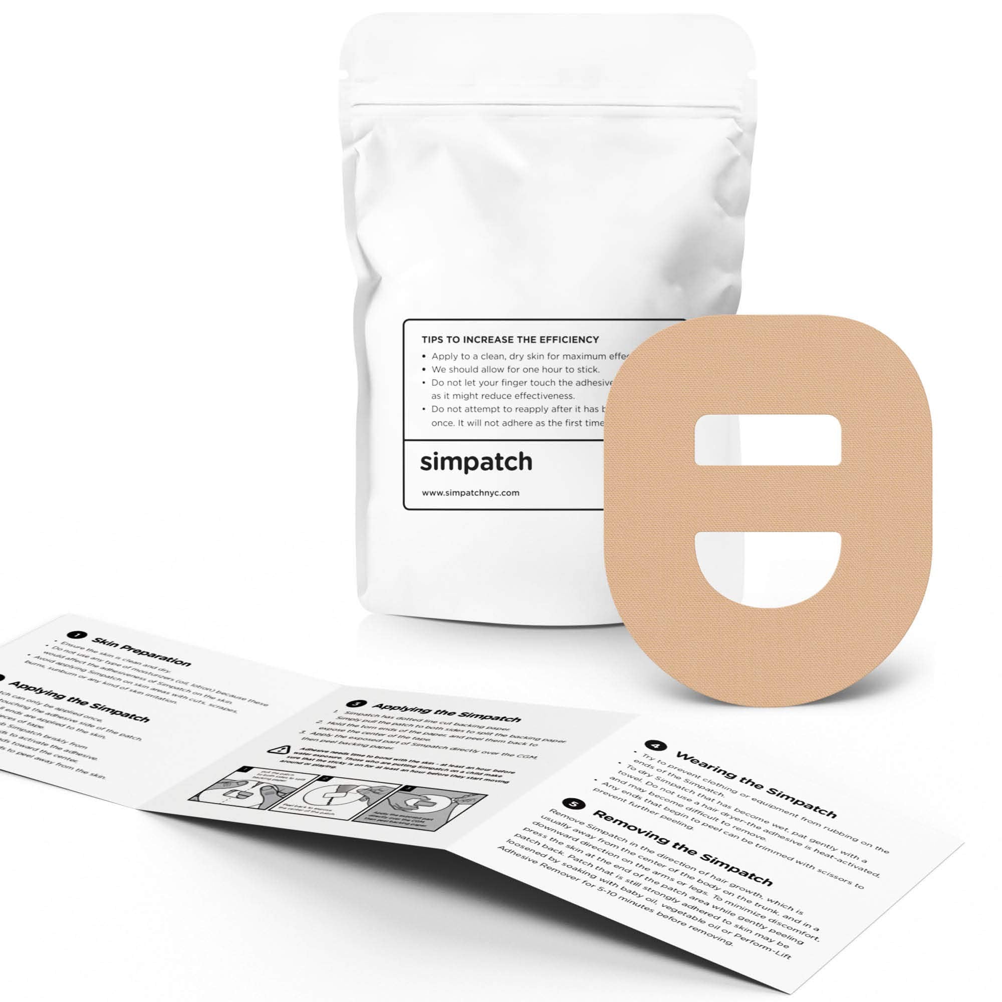 SIMPATCH adhesive close-up in tan showing strong hold and gentle skin contact.