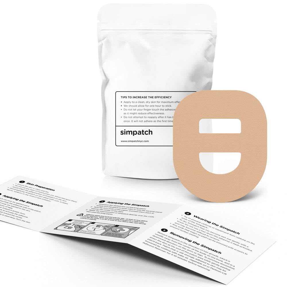 SIMPATCH adhesive close-up in tan showing strong hold and gentle skin contact.