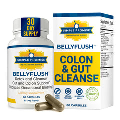 Simple Promise BellyFlush bottle front view showing gentle gut support formula.