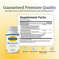 Simple Promise BellyFlush capsules close-up emphasizing convenient nightly use.