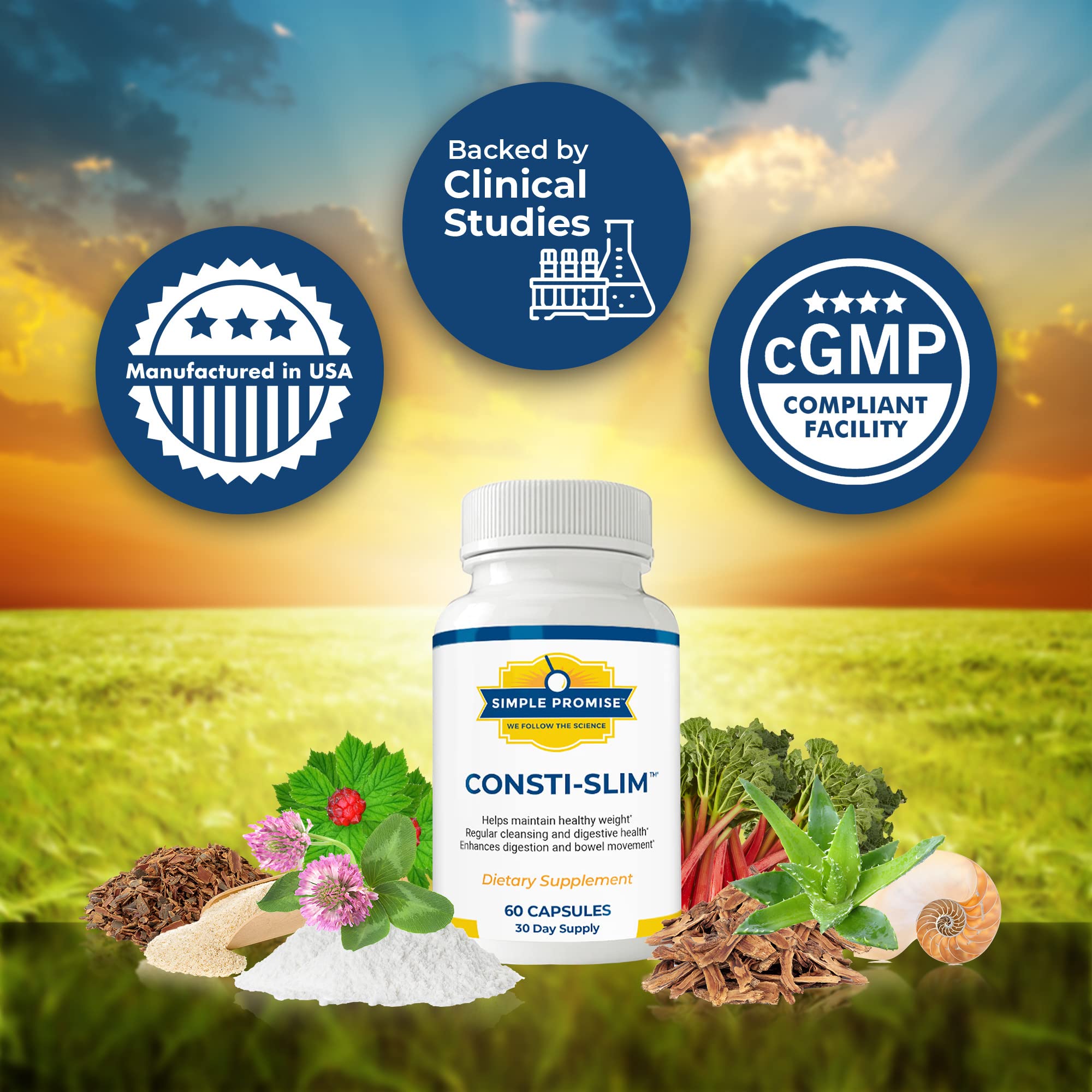 Consti-Slim bottle label emphasizes gluten-free and non-GMO