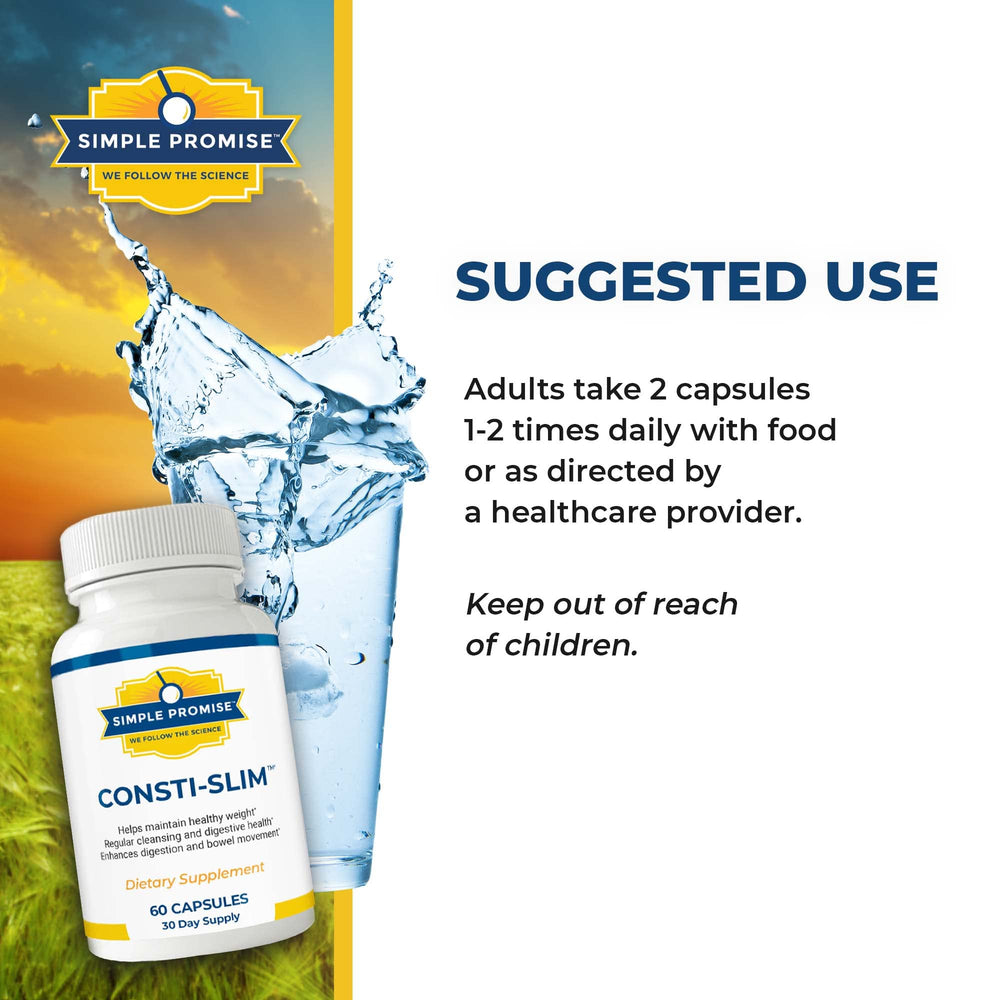 Consti-Slim label close-up showing dosage and ingredients
