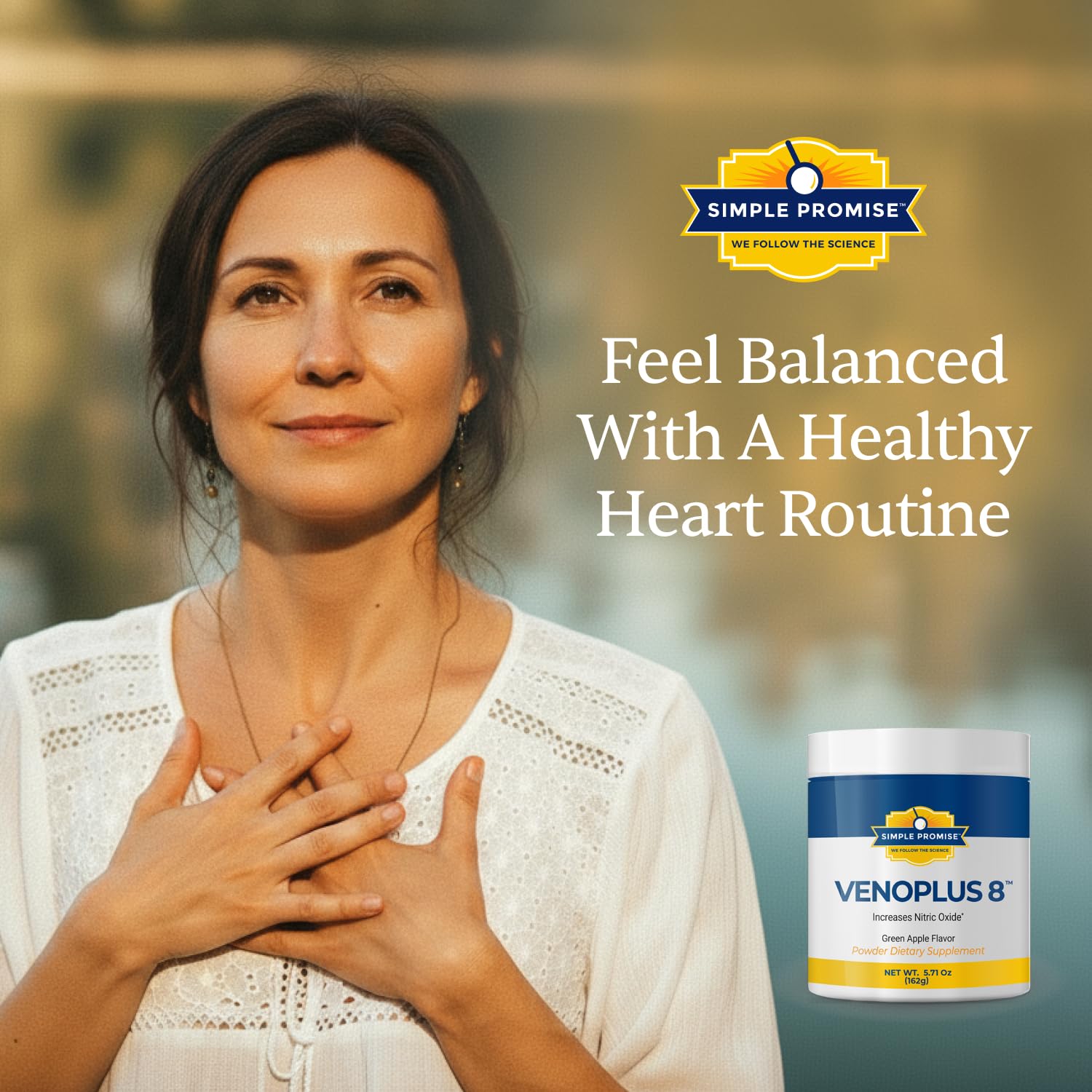 Simple Promise VenoPlus8 30 servings label indicates month-long use.