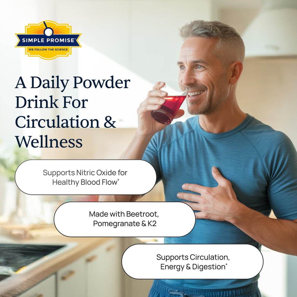 Simple Promise VenoPlus8 dissolving scoop in water showcases easy, sugar-free daily mix.