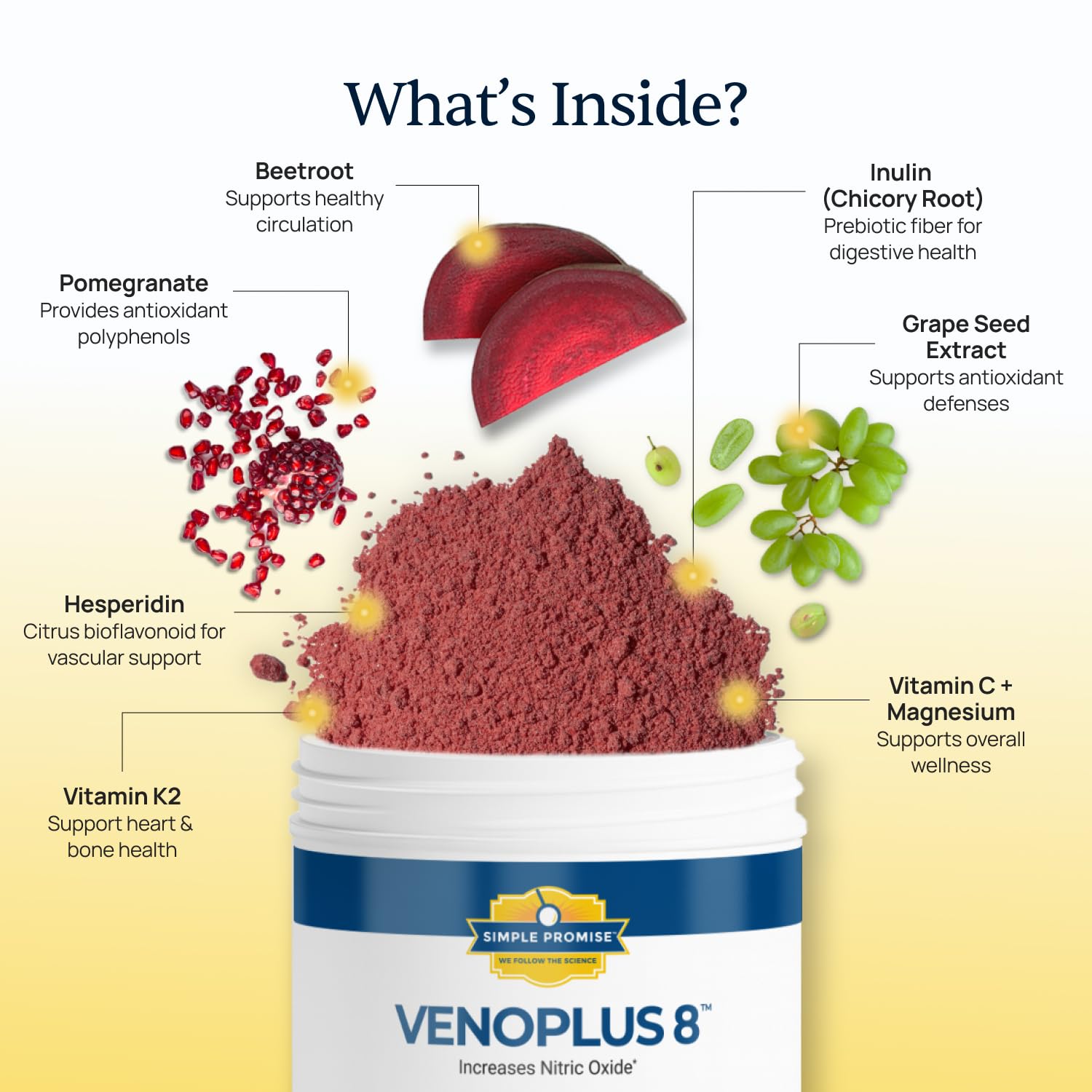 Simple Promise VenoPlus8 with pomegranate antioxidants supports your body's defenses.