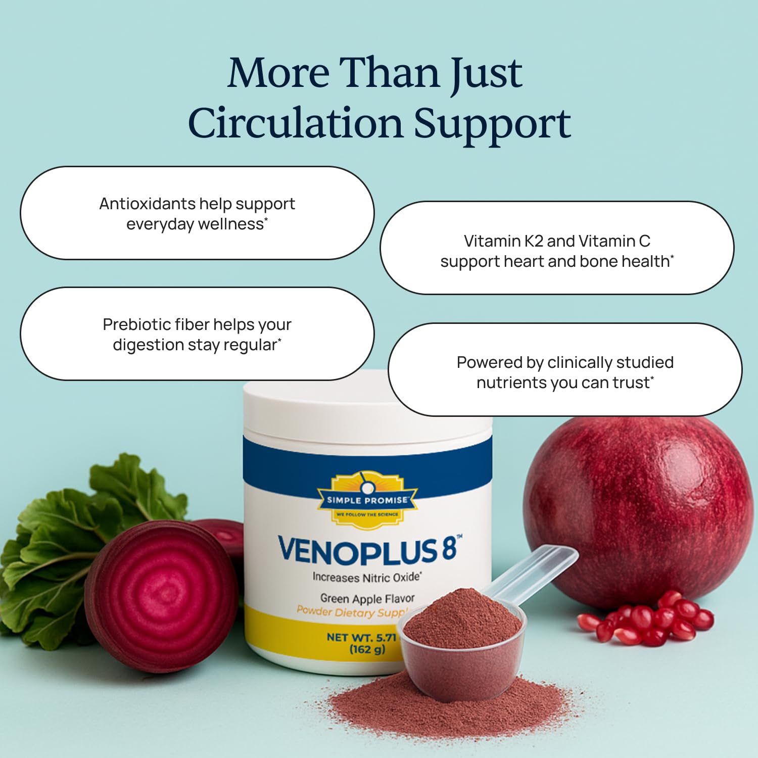 Simple Promise VenoPlus8 vitamin K2 and vitamin C blend for heart-friendly daily energy.