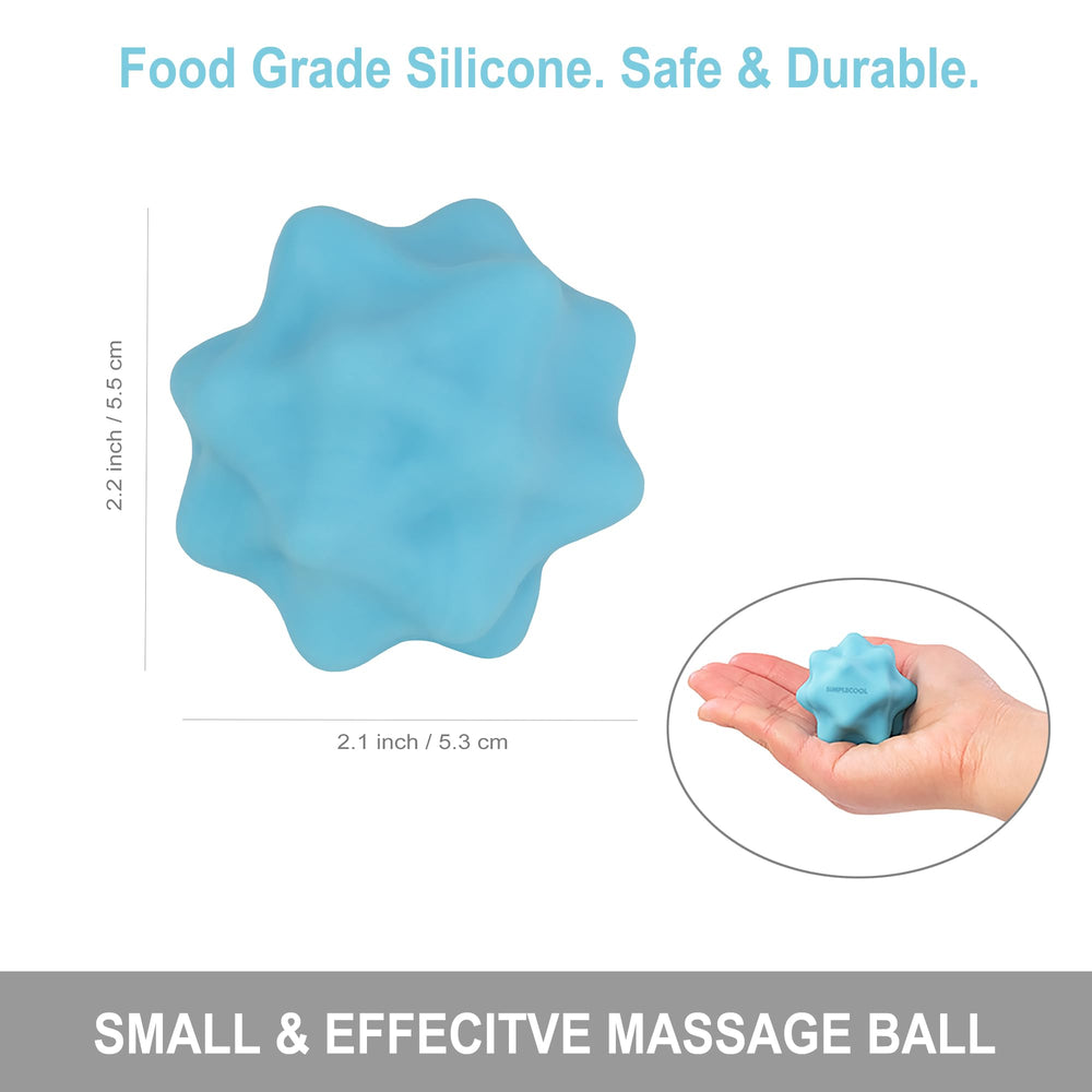 SimpleCool spiky massage ball blue rolling action demonstrates deep tissue breakdown.