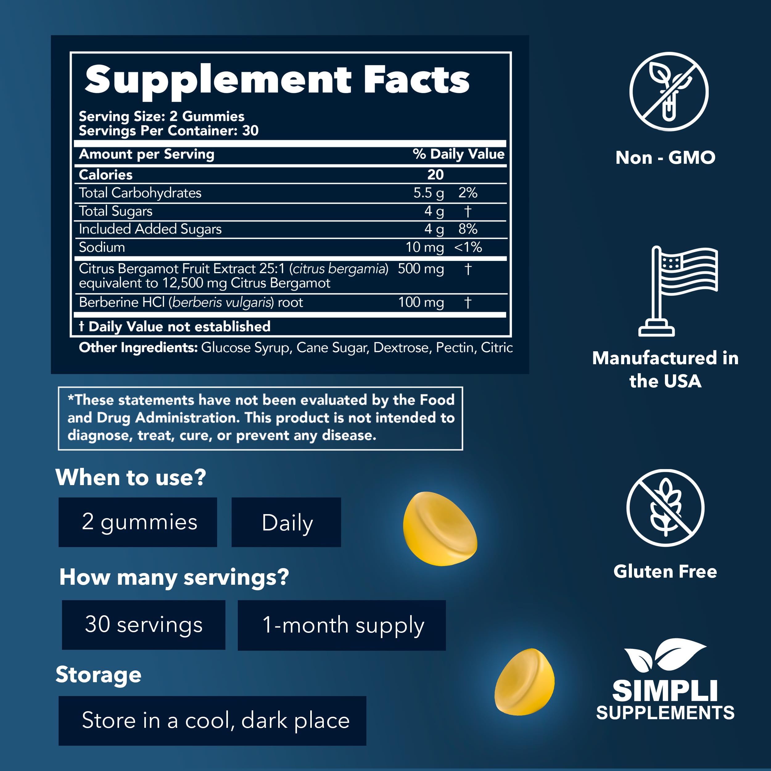 Simpli Citrus Bergamot Gummies with Berberine close-up highlights the heart health benefits.