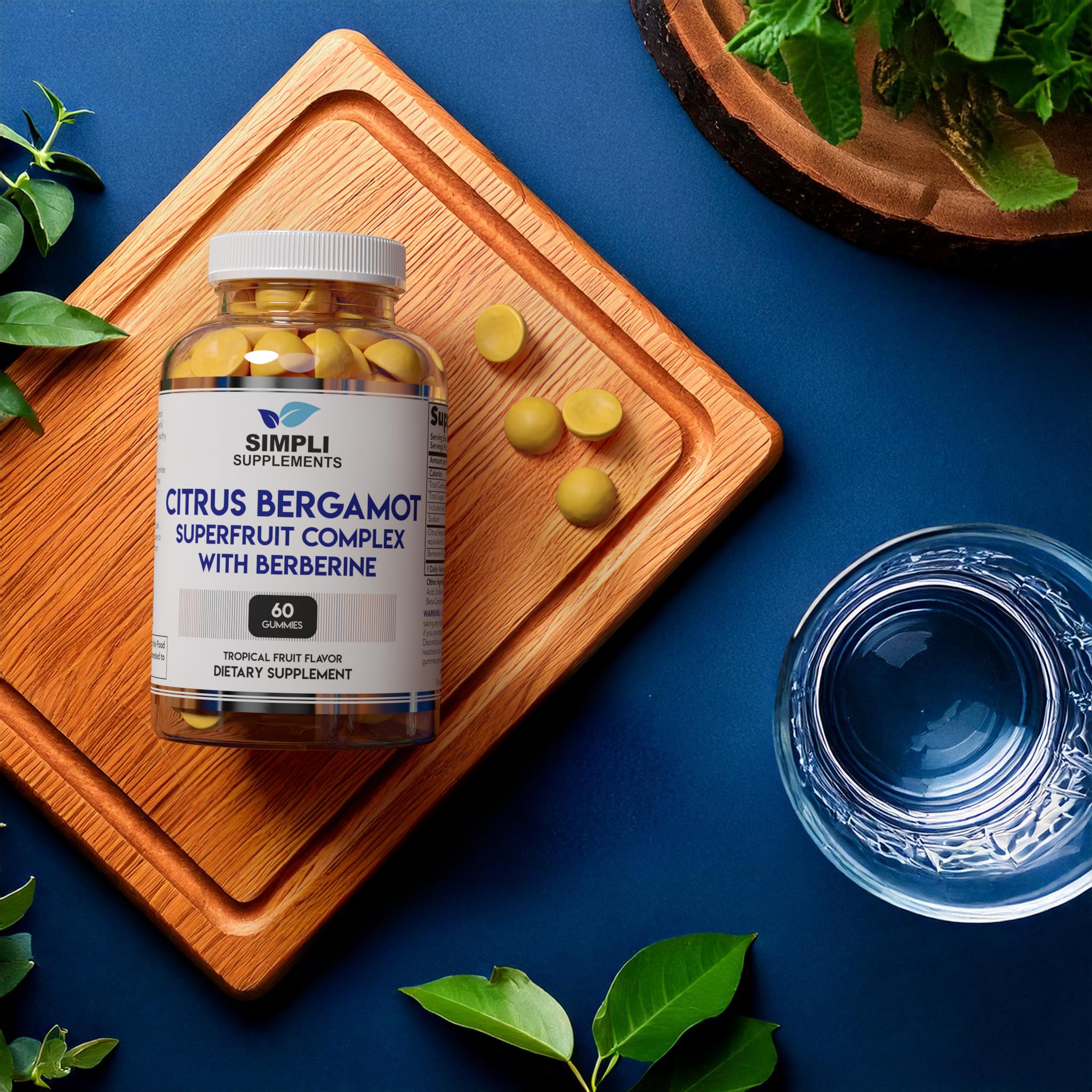 Simpli Bergamot Gummies product shot emphasizes quality and long term heart health support.