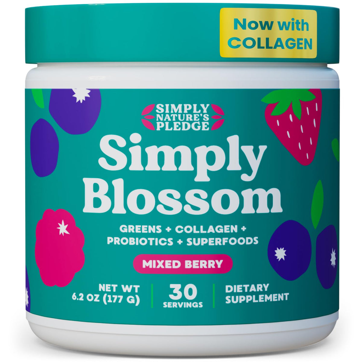 Simply Blossom Greens bottle ready for daily wellness and digestion support