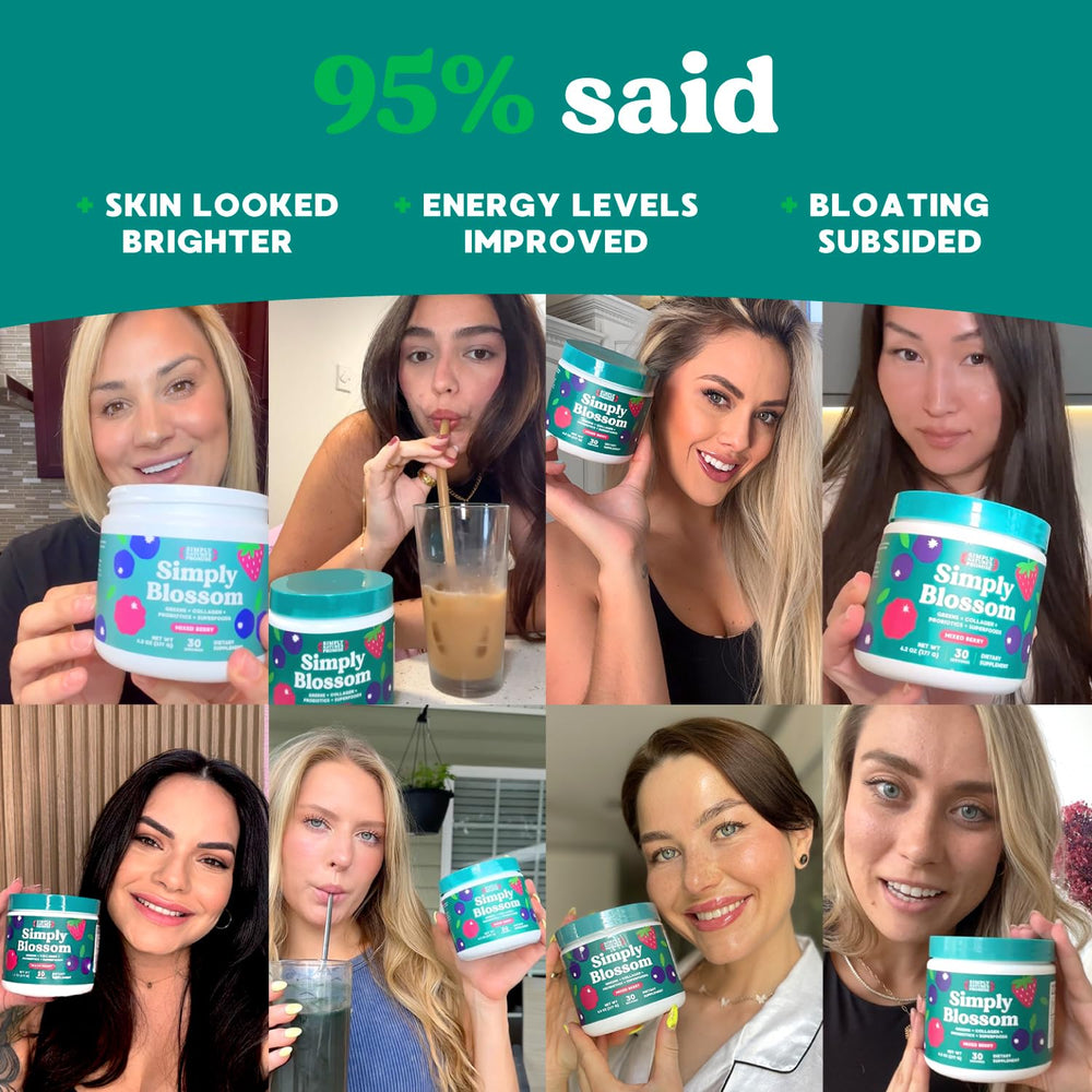 Morning routine with Simply Blossom greens and collagen for balanced daily care