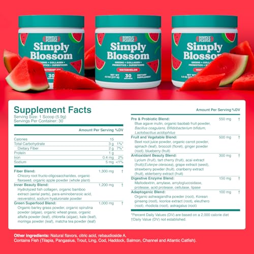 Simply Blossom Watermelon flavor greens drink ready to mix.