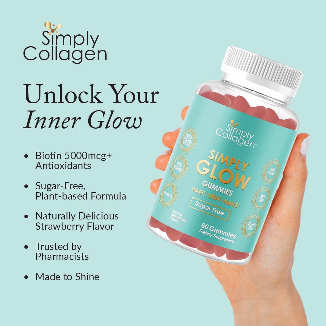 Simply Glow vegan, sugar-free gummies highlight clean ingredients for wellness.