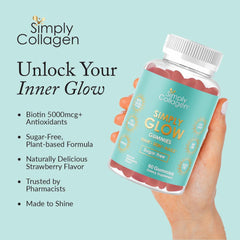 Simply Glow vegan, sugar-free gummies highlight clean ingredients for wellness.