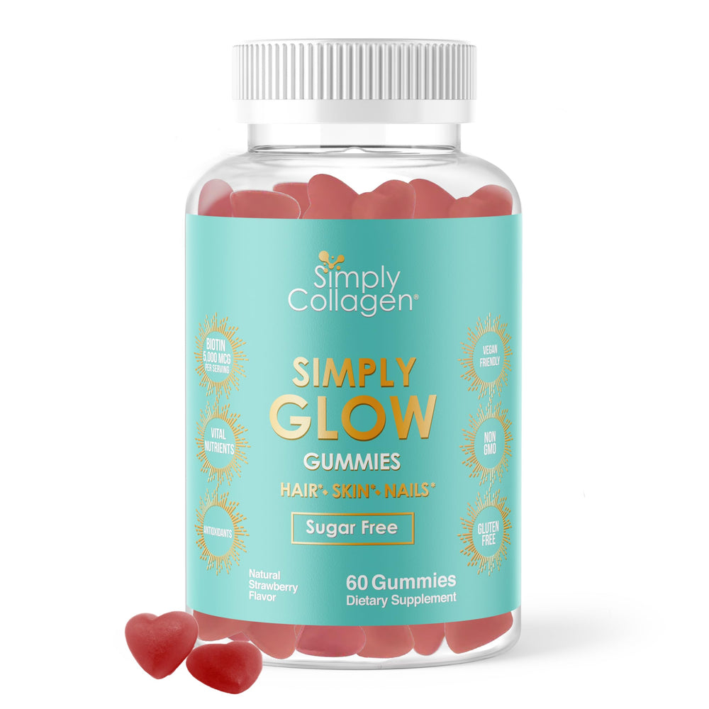 Simply Glow bottle with vegan gummies for daily beauty support.