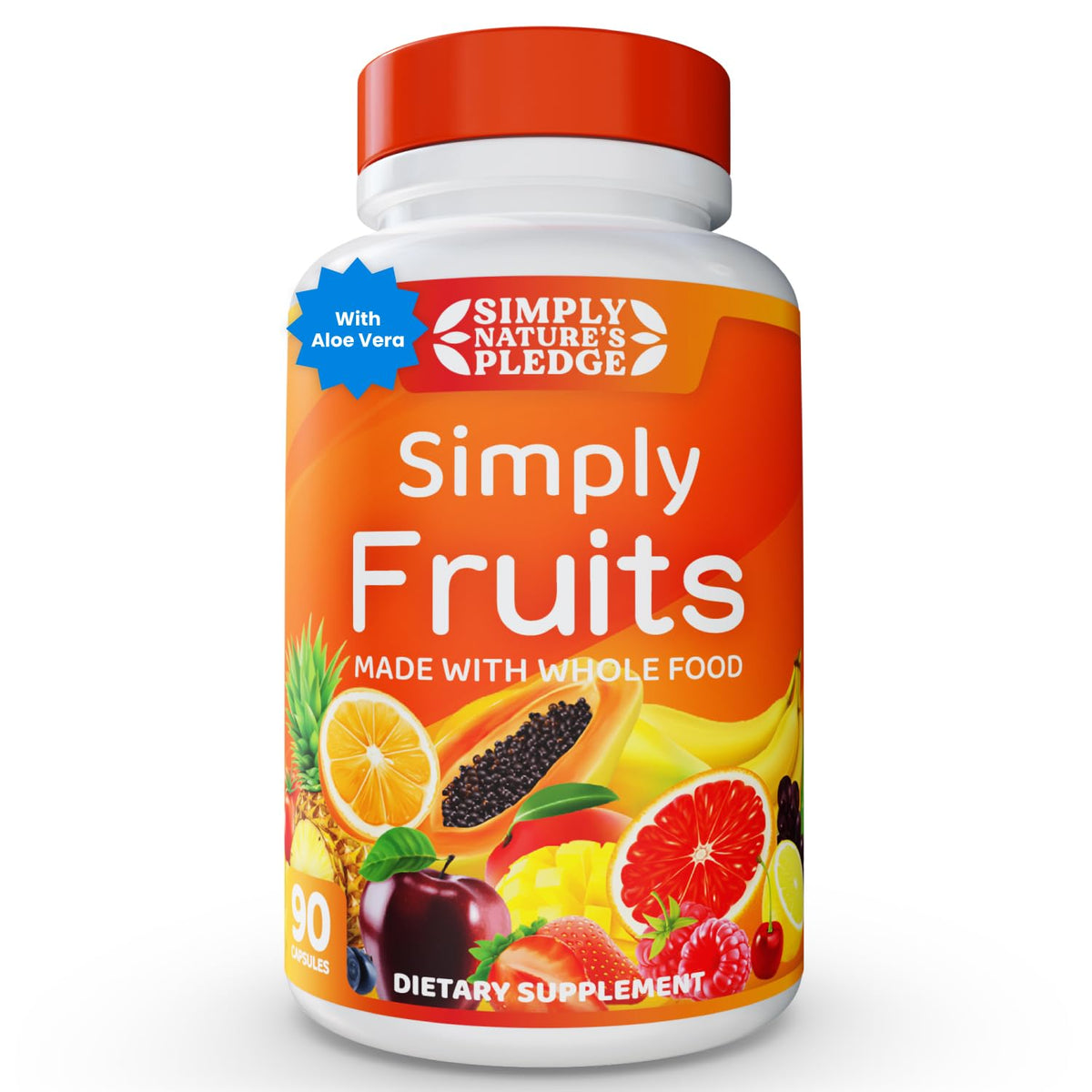 Simply Nature's Pledge fruit capsules bottle for daily wellness routine