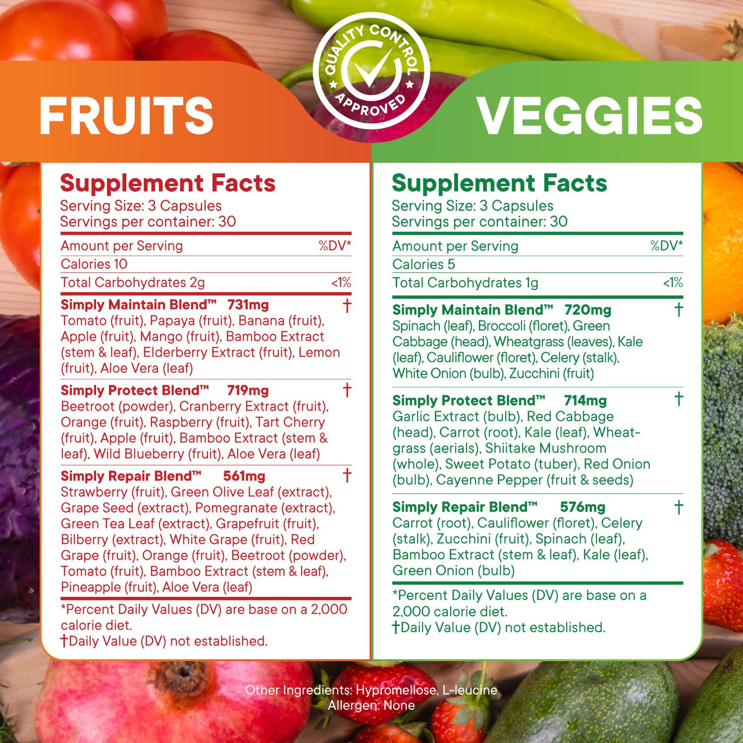 Simply Nature's Pledge fruit and vegetable blend label highlights variety.