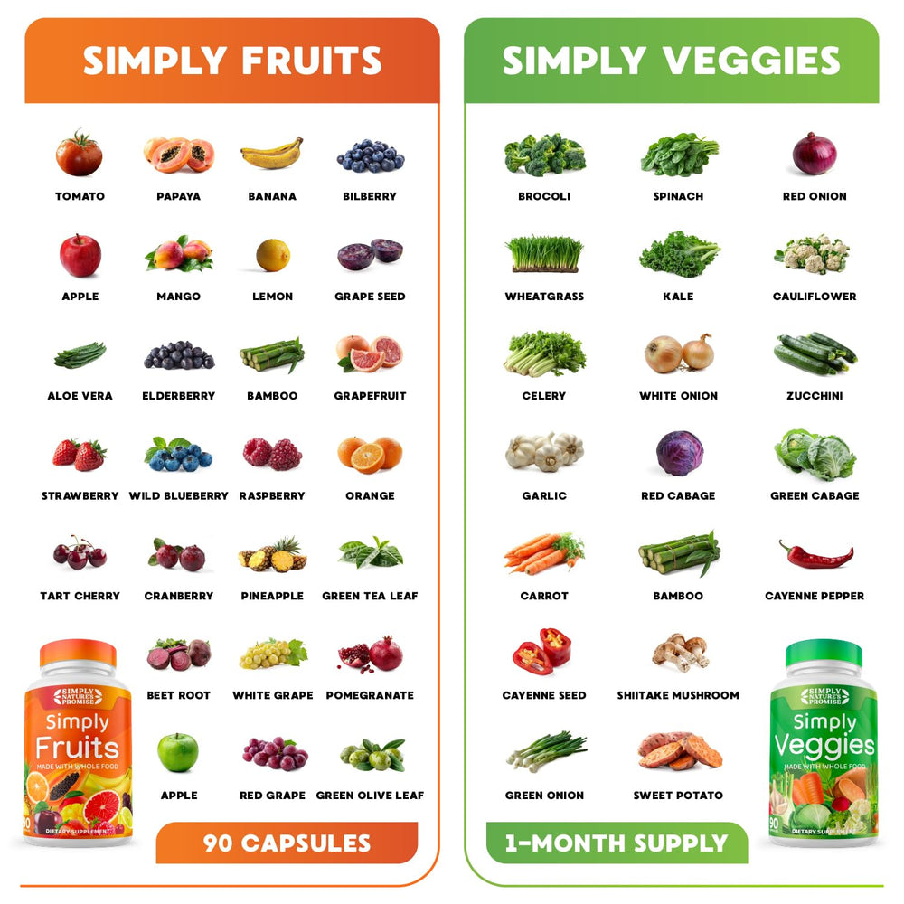 Simply Nature's Pledge ingredients array features core fruits and vegetables in the blend