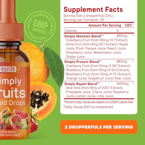 Simply Nature's Pledge liquid drops with a spoon, convenient daily supplement.
