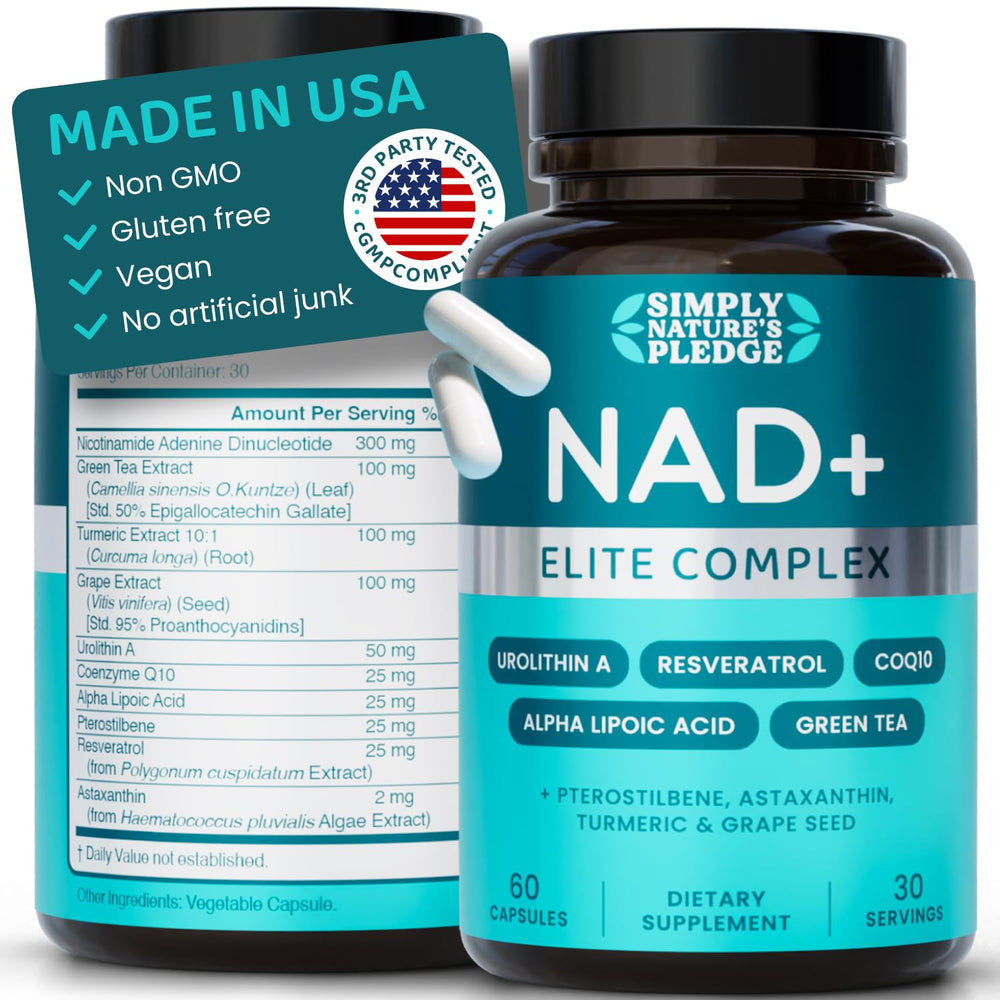 Simply Nature's Pledge NAD+ Elite Direct bottle front for daily energy support.