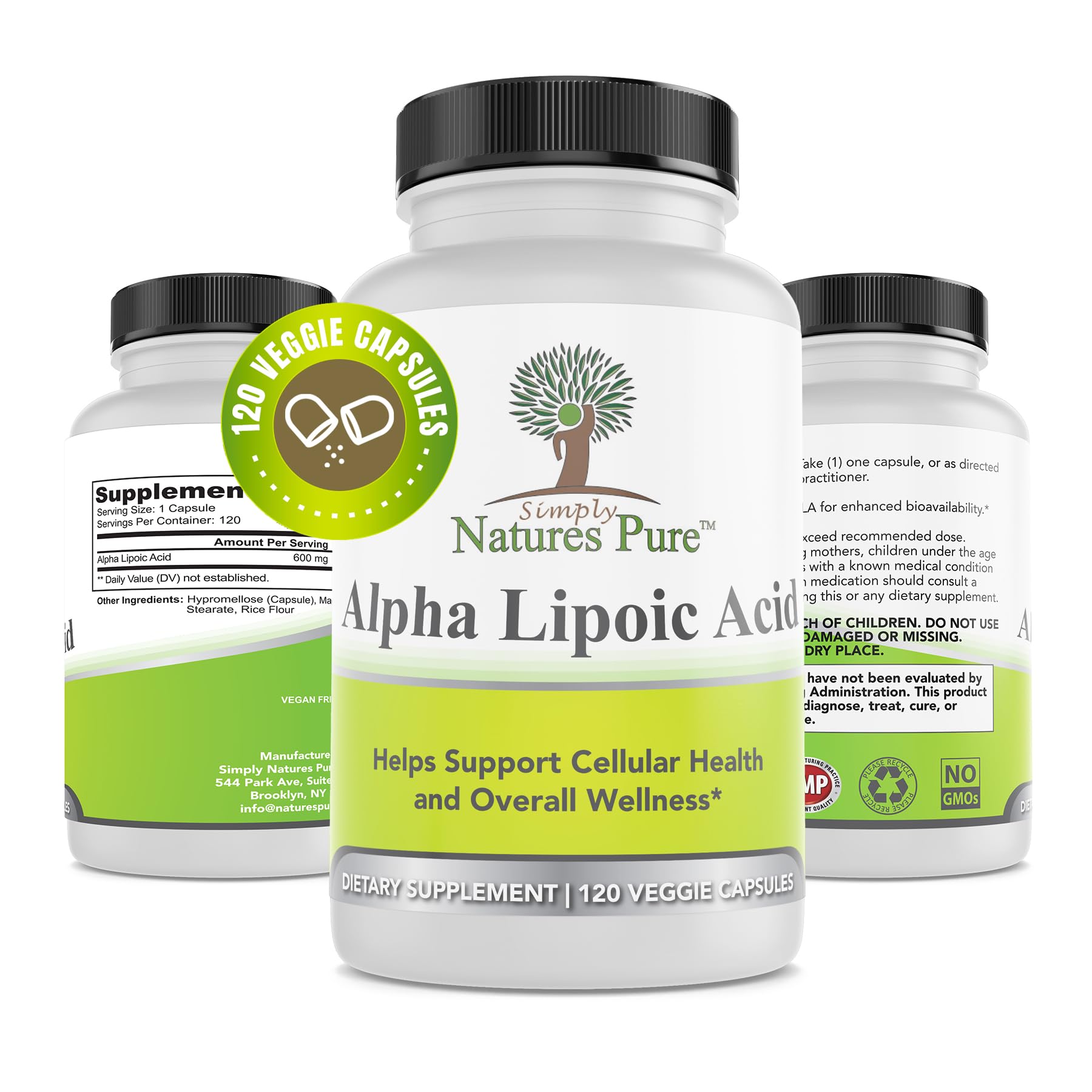 Simply Natures Pure Alpha Lipoic Acid 600mg bottle shows premium formulation