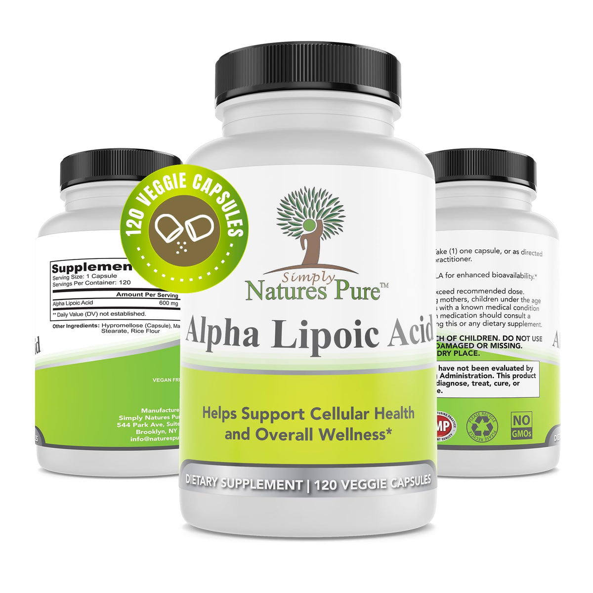 Simply Natures Pure Alpha Lipoic Acid 600mg bottle shows premium formulation