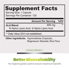 Alpha Lipoic Acid label closeup emphasizes purity and ingredients