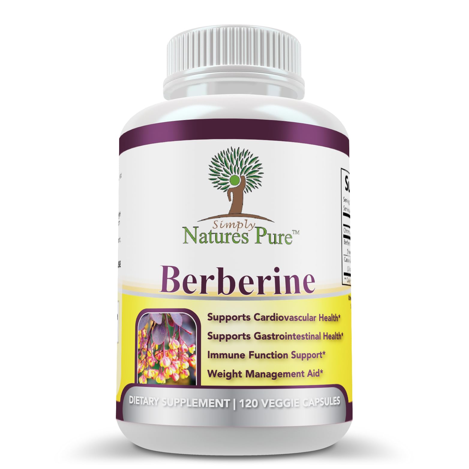 Simply Natures Pure Berberine HCl 500mg bottle for daily cardiovascular and digestive support