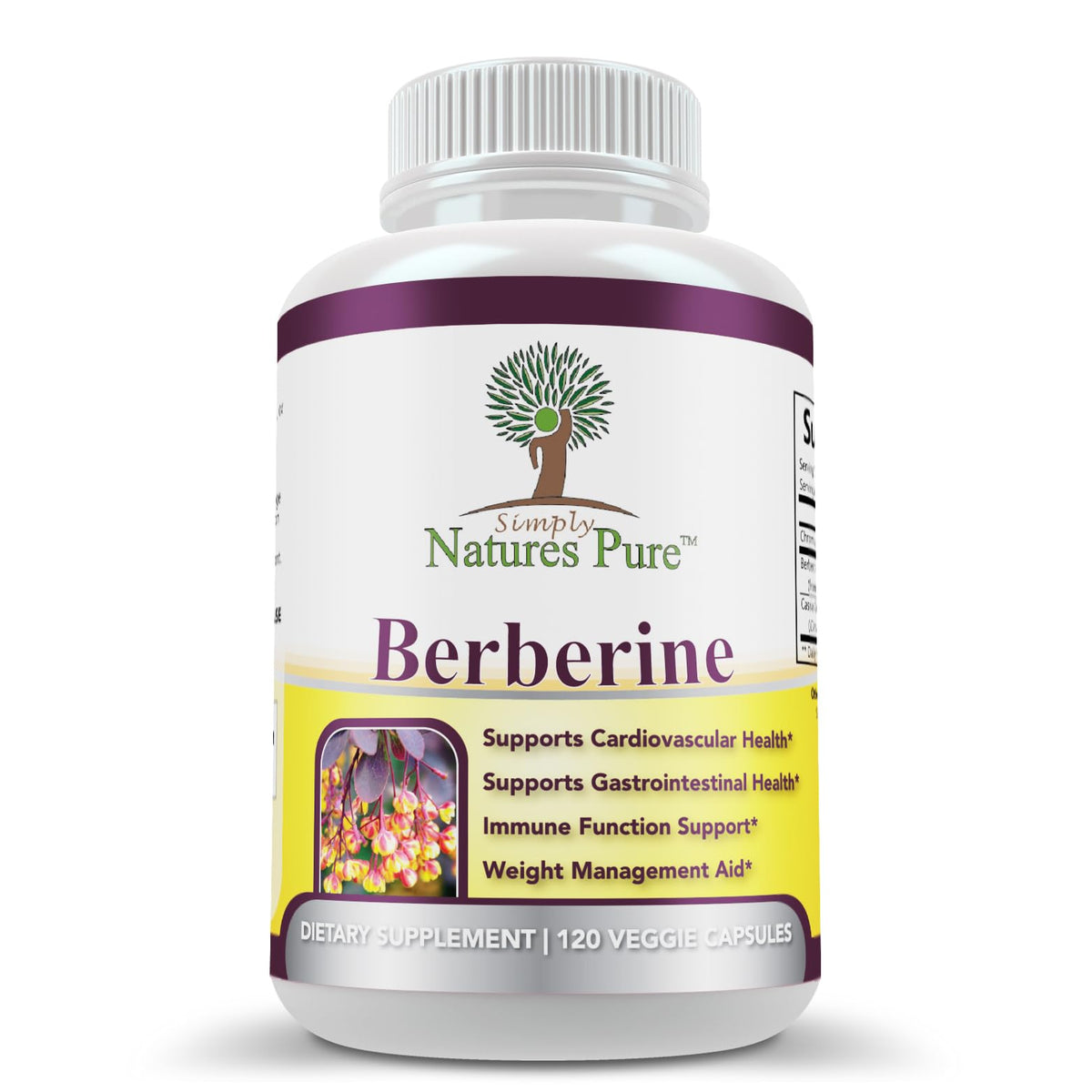Simply Natures Pure Berberine HCl 500mg bottle for daily cardiovascular and digestive support