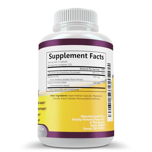 Simply Natures Pure Berberine HCl 500mg capsules for convenient daily dosing