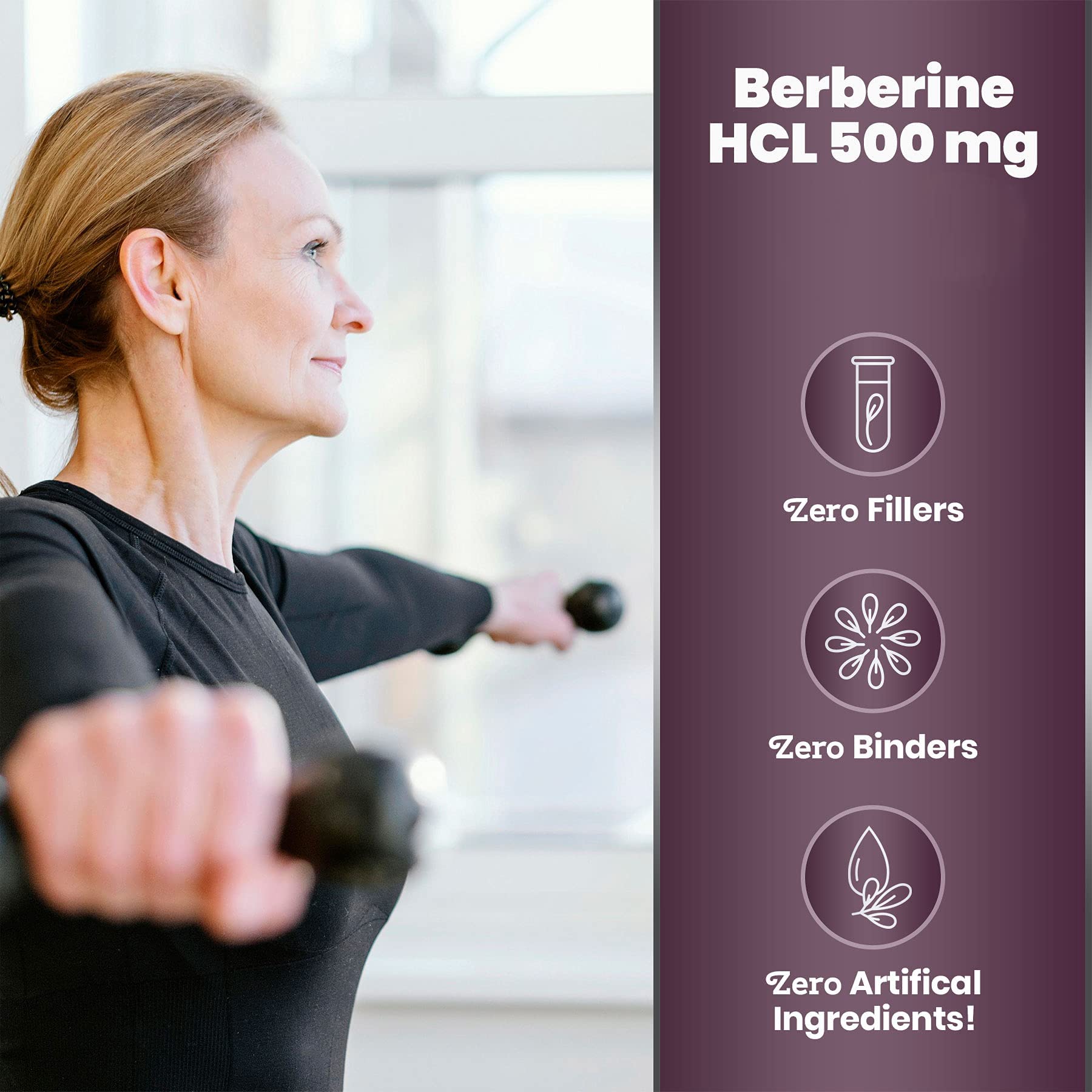 Simply Natures Pure Berberine HCl 500mg capsules shown for digestive and heart wellness